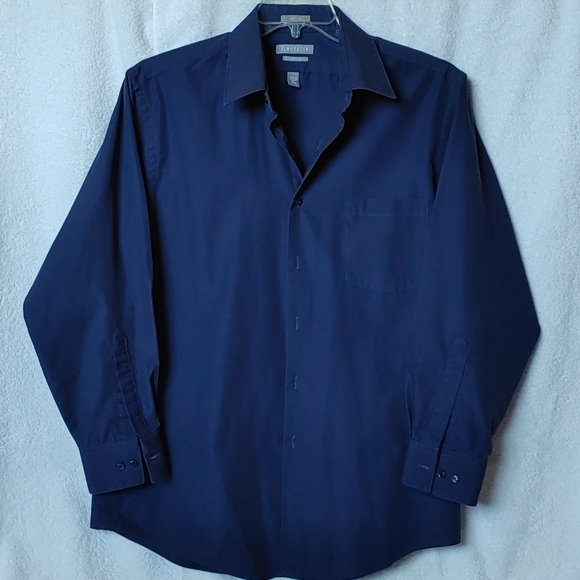 VanHeusen Mens Navy Fitted Dress Shirt - Picture 1 of 7